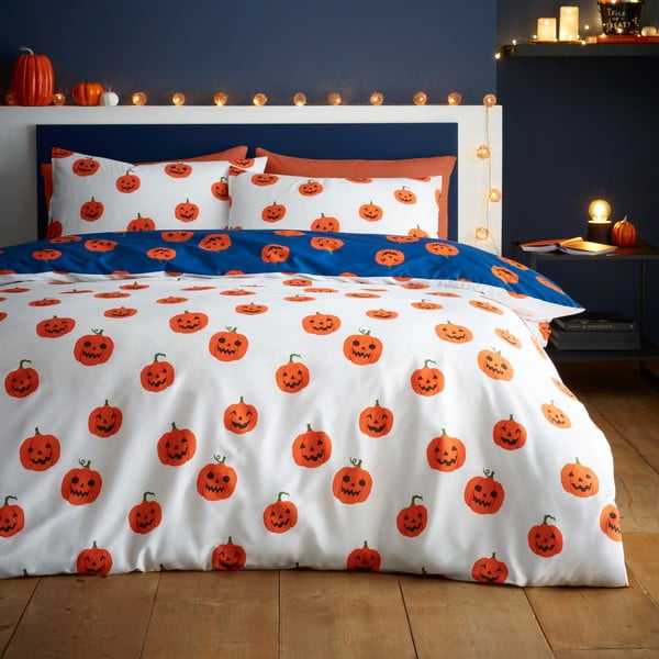 Zila/oranža divguļamā gultas veļa 230x220 cm Halloween Pumpkins – Catherine Lansfield-image-2