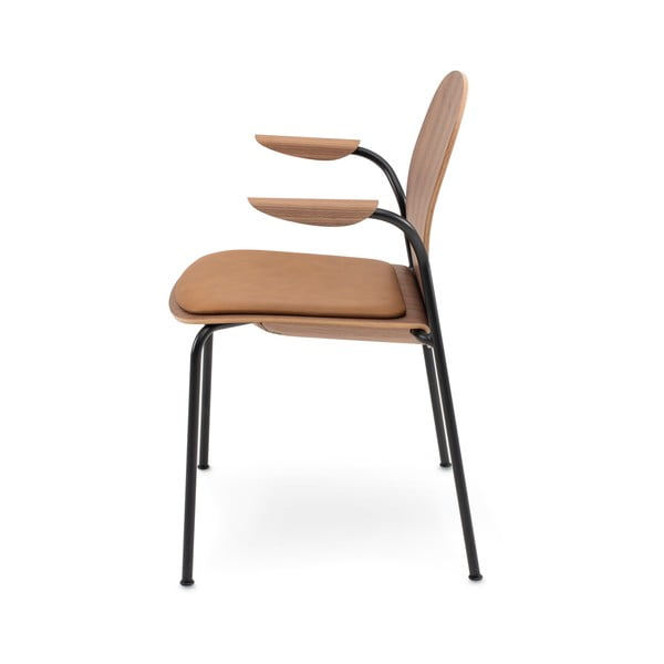 Brūni/konjakbrūni pusdienu krēsli ar roku balstiem/saliekami vieni uz otra (2 gab.) ar riekstkoka imitāciju Book – Gazzda-image-3