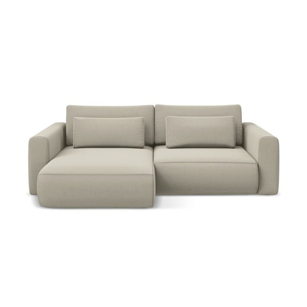 Bēšs samta salokāms/ar uzglabāšanas vietu stūra dīvāns (ar kreiso stūri/ar zvilni) Kapua – Makamii