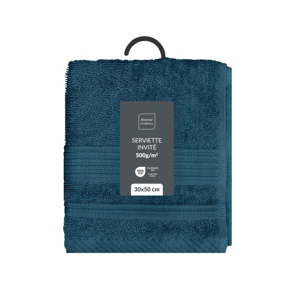 Tumši zils frotē kokvilnas dvielis 30x50 cm Tendresse – douceur d'intérieur-image-4