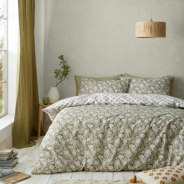 Balta/zaļa vienguļamā gultas veļa 135x200 cm Tangier Floral – Pineapple Elephant