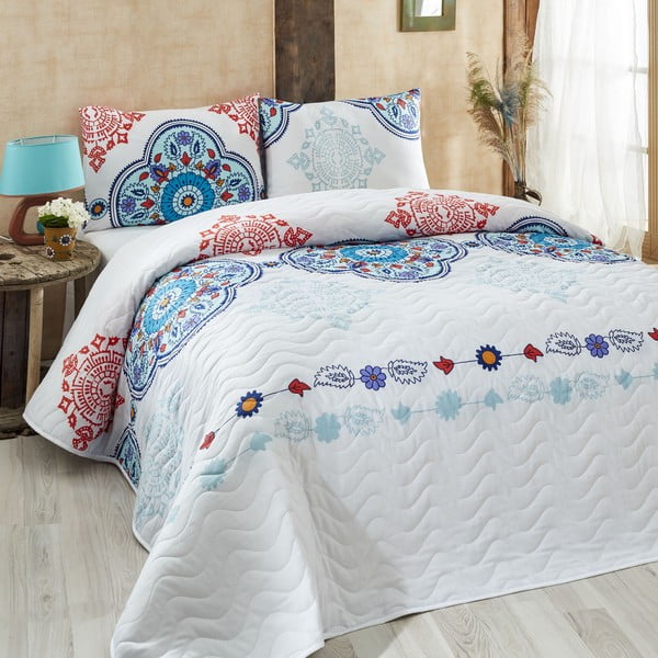 Stepēts viegls gultas pārklājs ar spilvendrānām Jerry Blue, 200 x 220 cm