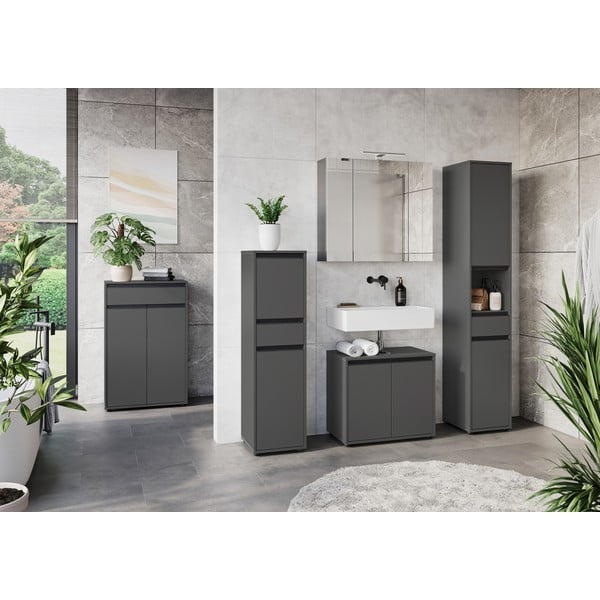 Antracīta pelēks augsts vannas istabas skapis 63x98 cm Lemont – Germania-image-1