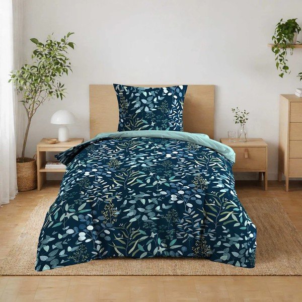 Zila vienguļamā kokvilnas gultas veļa 140x200 cm Stacy – douceur d'intérieur-image-4
