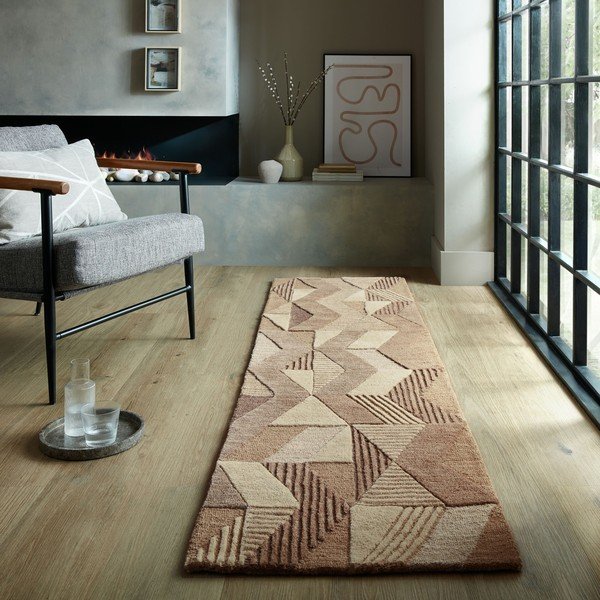 Brūns ar rokām darināts vilnas celiņa paklājs 60x230 cm Moda Asher – Flair Rugs-image-1