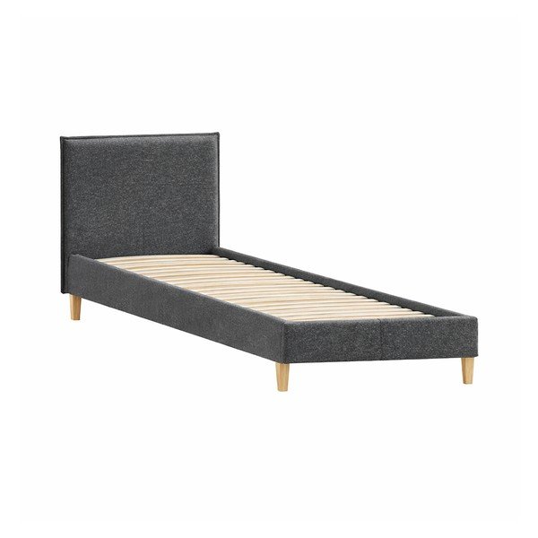 Tumši pelēka polsterēta vienvietīga gulta ar redelēm 90x200 cm Tina – Ropez