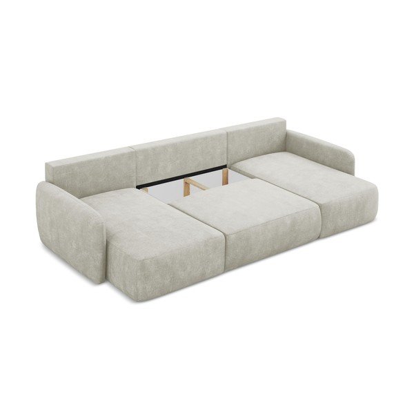 Krēmkrāsas salokāms (U veida) stūra dīvāns no šenila auduma ar uzglabāšanas vietu Lilo – Makamii-image-3