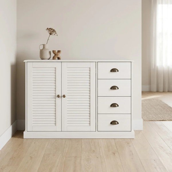 Balta priedes masīvkoka kumode 125x80x38 cm Edith – Støraa-image-3