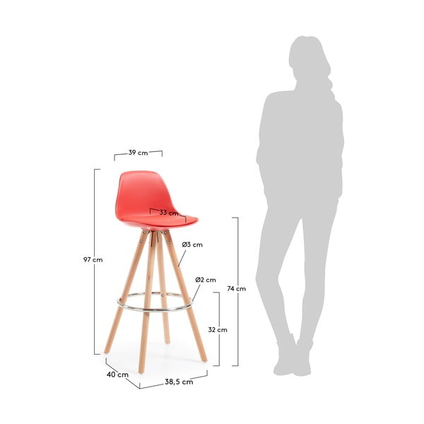 2 sarkanu bāra krēslu komplekts La Forma Stag-image-3