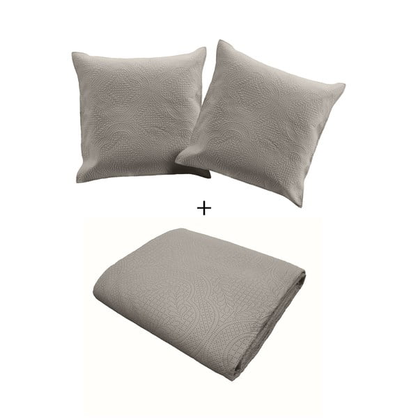 Pelēks mikrošķiedras stepēts gultas pārklāja un spilvendrānas komplekts 240x220 cm Romane – douceur d'intérieur-image-2