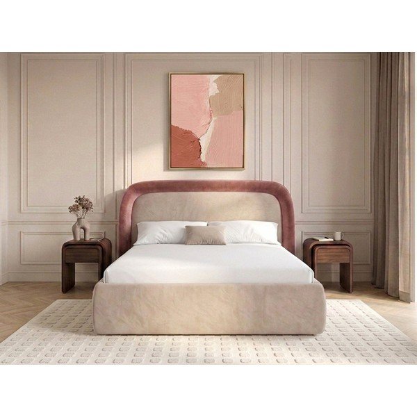 Rozā polsterēta divvietīga gulta ar veļas kasti ar redelēm 160x200 cm Sam – Bobochic Paris-image-1