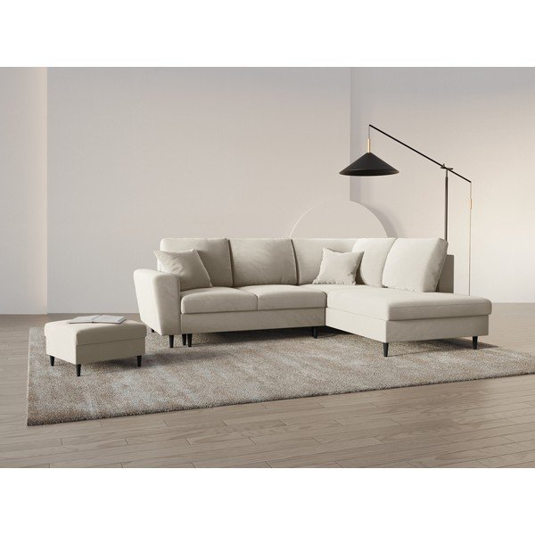 Bēšs samta salokāms stūra dīvāns ar uzglabāšanas vietu (ar labo stūri/L veida) Kyoto – Cosmopolitan Design-image-2