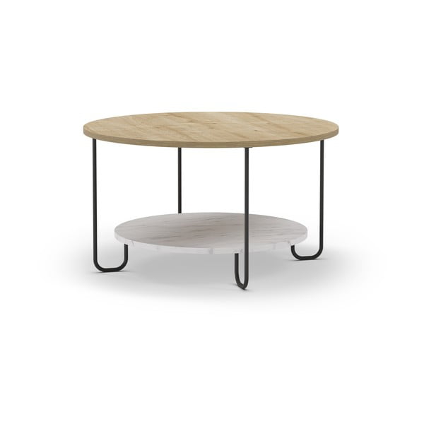 Dabīga toņa apaļš žurnālgaldiņš ar ozolkoka imitācijas galda virsmu ø 80 cm Tonka – Marckeric-image-2