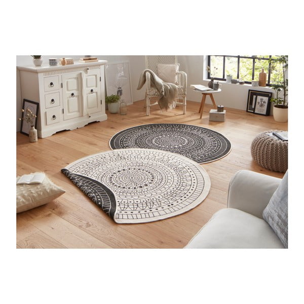 Melns un krēmkrāsas āra paklājs NORTHRUGS Porto, ⌀ 140 cm-image-1