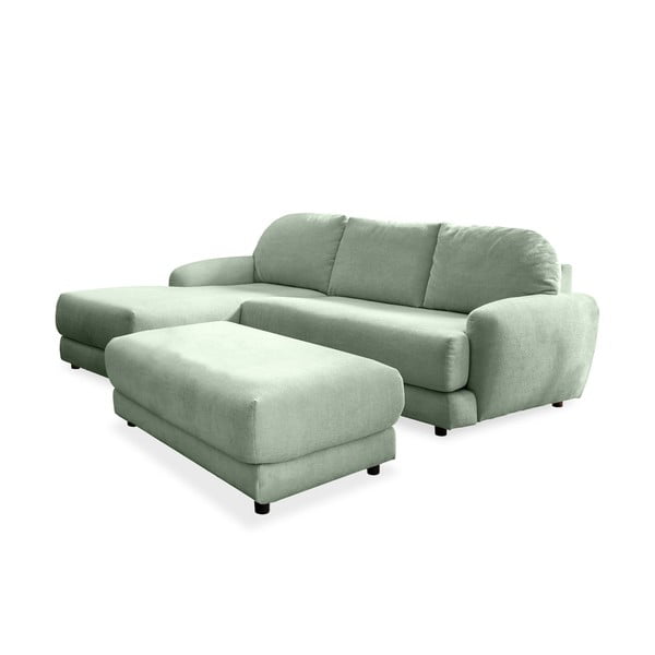 Gaiši zaļš stūra dīvāns (kreisais stūris) ar kāju soliņu Comfy Claude – Miuform