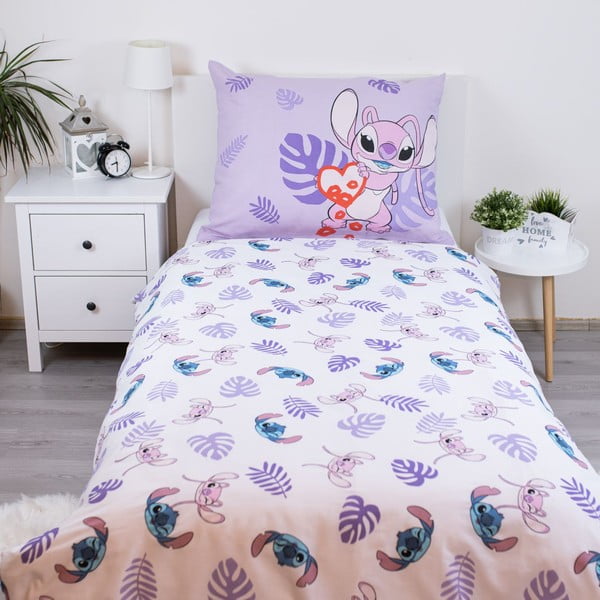 Violeta vienguļamā kokvilnas bērnu gultas veļa 140x200 cm Lilo and Stitch "Kiss" – Jerry Fabrics-image-2