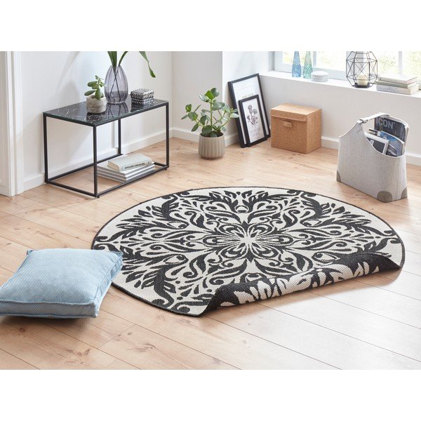 Melns un krēmkrāsas āra paklājs NORTHRUGS Madrid, ⌀ 200 cm-image-1