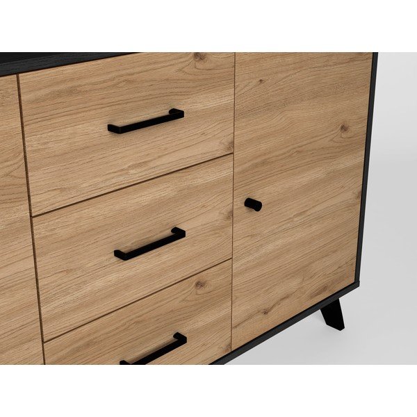 Melna/dabīga toņa zema kumode ar ozolkoka imitāciju 181x81 cm Bocami – Marckeric-image-4