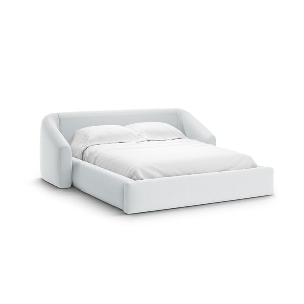 Gaiši pelēka polsterēta divvietīga gulta ar veļas kasti ar redelēm 180x200 cm Campi – Cosmopolitan Design