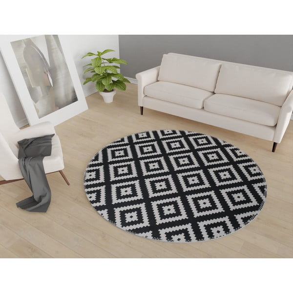 Melnbalts mazgājams apaļš paklājs ø 120 cm – Vitaus-image-1