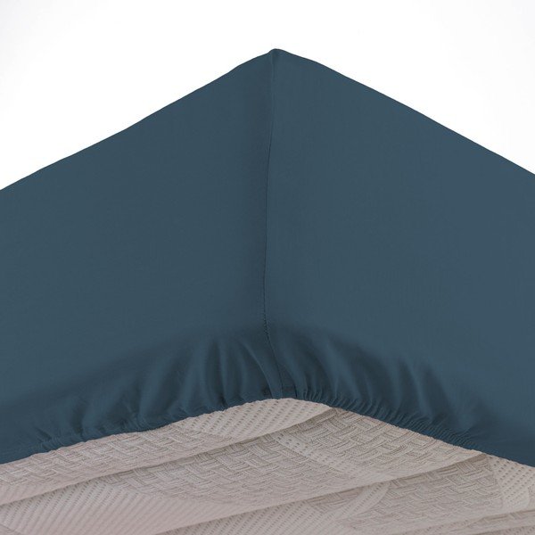 Tumši zils kokvilnas palags ar gumiju 160x200 cm Lina – douceur d'intérieur-image-2