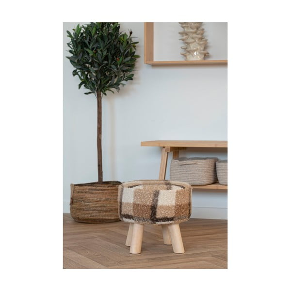 Balts/brūns kāju soliņš no buklē auduma Aberdeen – House Nordic-image-3