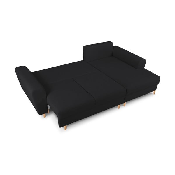 Melns salokāms stūra dīvāns ar uzglabāšanas vietu no buklē auduma (ar labo stūri/ar zvilni) Kyoto – Cosmopolitan Design-image-2