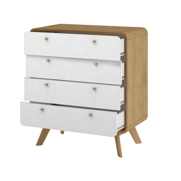 Balta/dabīga toņa augsta kumode ar ozolkoka imitāciju 80x88 cm Caitlin – Støraa-image-3