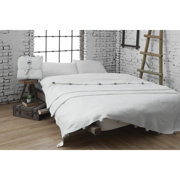 Krēmkrāsas flīsa gultas pārklājs 150x200 cm Pom Pom – Mijolnir-image-1