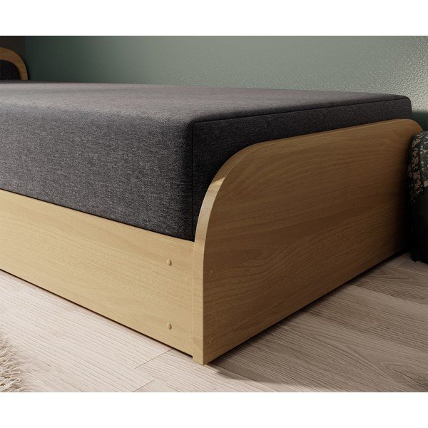 Okera dzeltena/tumši pelēka polsterēta/no skaidu plāksnēm vienvietīga gulta ar veļas kasti un ar matraci 80x190 cm Parys – ELTAP-image-4