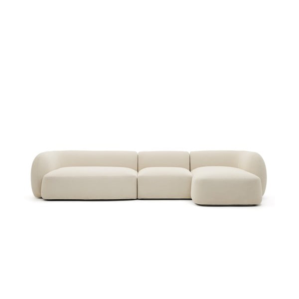 Krēmkrāsas stūra dīvāns no šenila auduma (ar labo stūri/ar zvilni) Martina – Kave Home