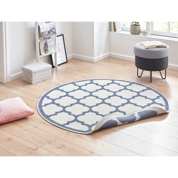 Zils un krēmkrāsas āra paklājs NORTHRUGS Palermo, ⌀ 200 cm-image-1