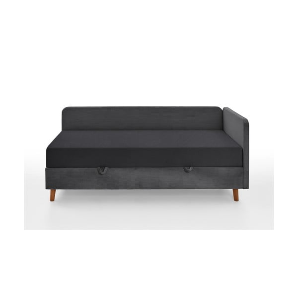 Tumši pelēka polsterēta vienvietīga gulta ar veļas kasti 90x200 cm Cabana – Meise Möbel-image-3
