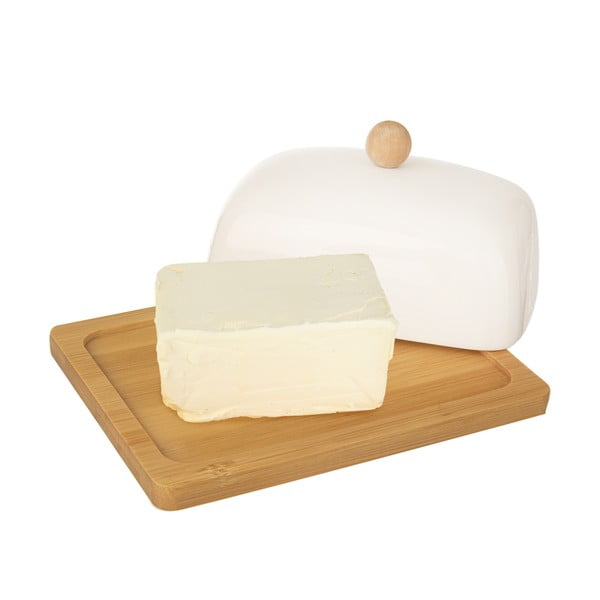 Balts porcelāna sviesta trauks ar bambusa paplāti Orion Whiteline-image-1