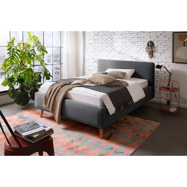 Antracīta pelēka polsterēta divvietīga gulta ar veļas kasti ar redelēm 140x200 cm Mattis – Meise Möbel-image-1