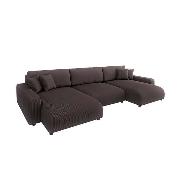 Brūns velveta salokāms stūra dīvāns ar uzglabāšanas vietu Sara – Ropez