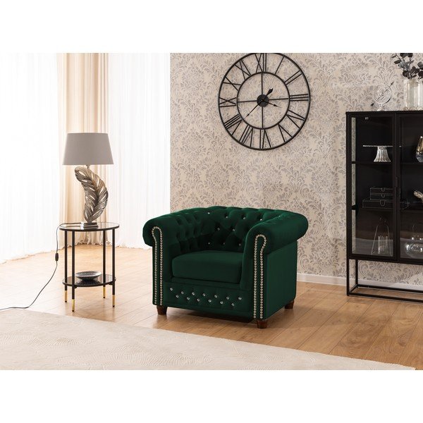 Zaļš samta Chesterfield atpūtas krēsls York Blik – Ropez-image-3