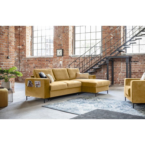 Sinepju dzeltens samta izlaižams stūra dīvāns Miuform Lofty Lilly, labais stūris-image-4