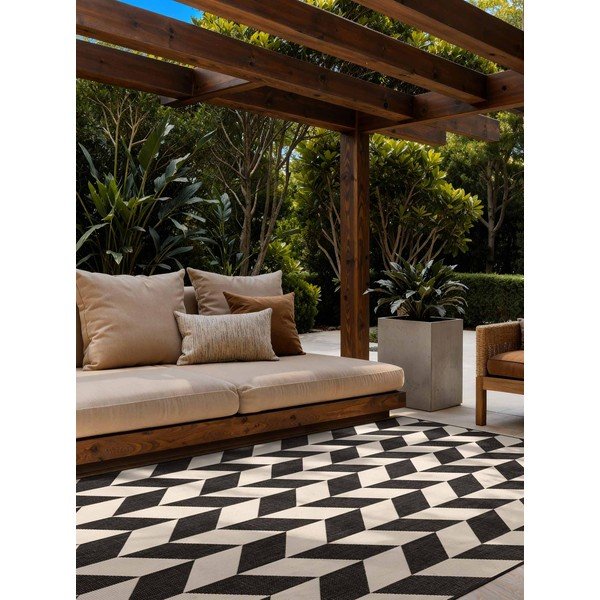 Melns/krēmkrāsas iekštelpu un āra paklājs 120x170 cm Haringey Terrick – Ted Baker-image-2