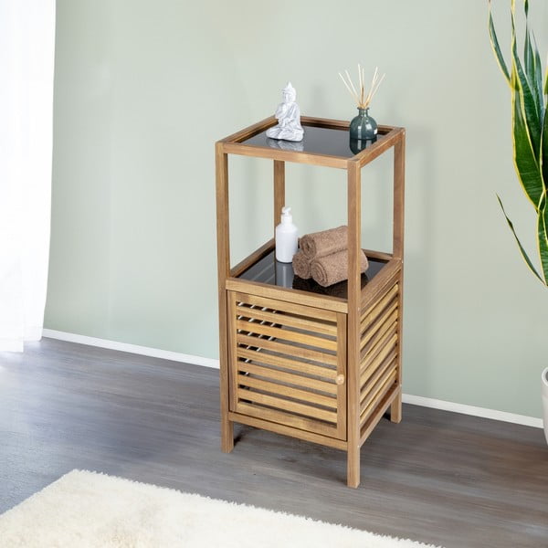 Melns/dabīga toņa akācijas masīvkoka zems/šaurs vannas istabas skapis 39,5x86 cm Fondi – Wenko-image-1