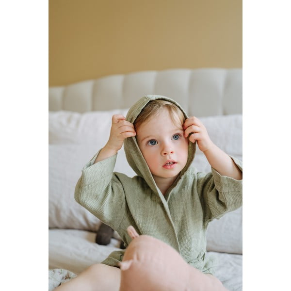 Zaļš lina halāts bērniem Linen Tales Nature, izmērs 122–128-image-4