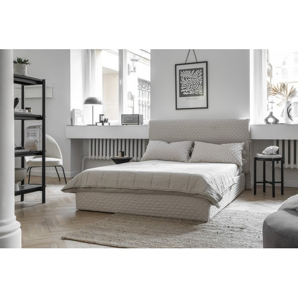 Bēša mīksta divvietīga gulta ar režģi 140x200 cm Sleepy Luna – Miuform-image-4