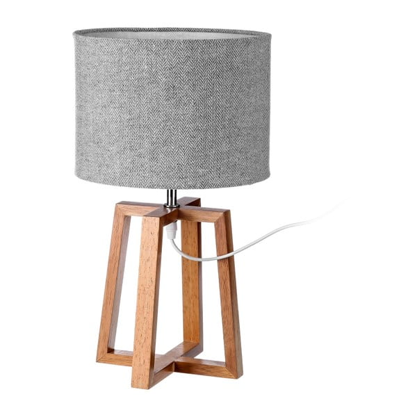 Pelēka/brūna masīvkoka galda lampa ar auduma abažūru (augstums 44 cm) – Casa Selección