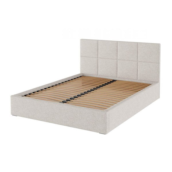 Bēša polsterēta divvietīga gulta ar veļas kasti ar redelēm 180x200 cm Bufo – MESONICA-image-2