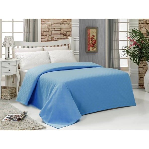Zils kokvilnas pārklājs divguļamai gultai 200x240 cm Blue – Mijolnir
