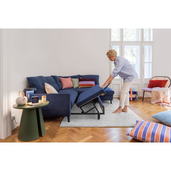 Tumši zils samta izlaižams stūra dīvāns Miuform Stylish Stan L, labais stūris-image-3