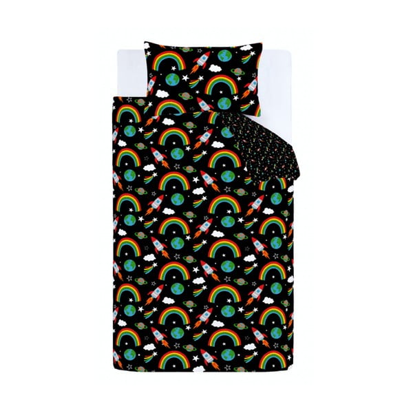 Melna vienguļamā bērnu gultas veļa 135x200 cm Rainbow Rockets – Catherine Lansfield