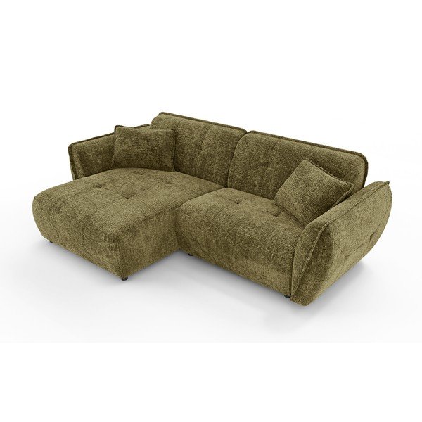 Zaļš stūra dīvāns no šenila auduma (ar kreiso stūri/ar zvilni) Nelia – Ropez-image-2