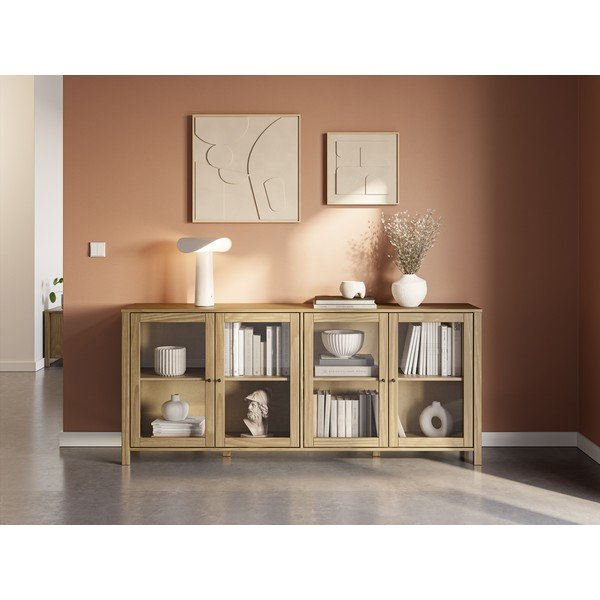 Dabīga toņa priedes masīvkoka vitrīna 186x80x40 cm Alessandra – Marckeric-image-1