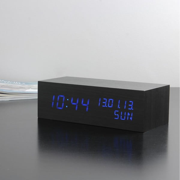 Zils LED modinātāja modinātājs ar kvadrātveida klikšķa pulksteni, melns-image-4